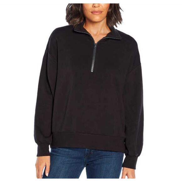 Three Dots Black Fleece 1/4 Zip Pullover Sweatshirt Small Relaxed Fit Casual - Picture 1 of 11